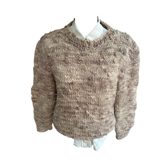 Chunky Hand Knit Wool Sweater Women’s M Beige Textured Bobble Knit Cozy Pullover - Picture 2 of 7